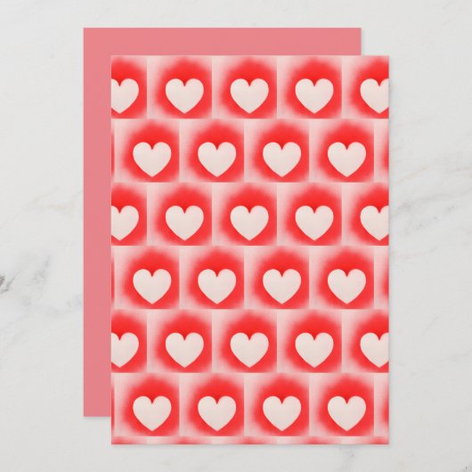 私のバレンタインの赤いハートノート 招待状 (正面/裏面)