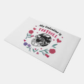 私のバレンタインはサッカービジネスカードナプキンス ドアマット (アングル)