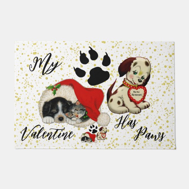 私のバレンタインは手がかり魅力的かわいいペット愛犬家 ドアマット (正面)