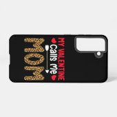 私のバレンタインは私をママLeopardバッファロープレイドと呼ぶ Samsung Galaxyケース (裏面横)