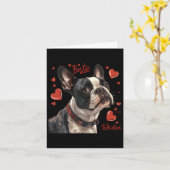 私のバレンタインはBoston Terrier！かわいいペット犬の飼い主 カード (黄色い花)