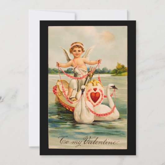 私のバレンタインへのヴィンテージ チェルブ & スワン ボート シーズンカード (正面)