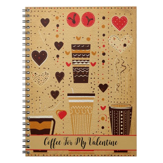 私のバレンタインデーかわいい漫画のコーヒーハート ノートブック (正面)