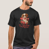 私のバレンタインデーは手のハートヴィンテージ子犬バレンティン Tシャツ (正面)
