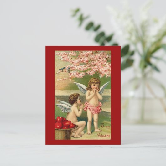 私のバレンタインデーハートとさくらんぼの花 シーズンポストカード (スタンド正面)