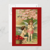 私のバレンタインデーハートとさくらんぼの花 シーズンポストカード (正面/裏面)