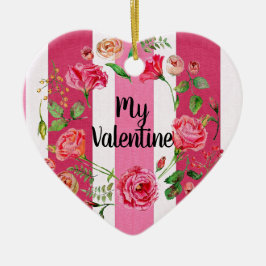 私のバレンタインピンクと白ストライプのヴィンテージ セラミックオーナメント