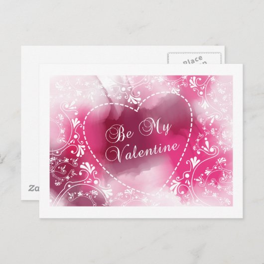 私のバレンタインピンクの水の色のバレンタインはがき シーズンポストカード (正面/裏面)