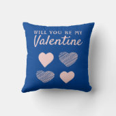私のバレンタインブルーピンクハートバレンタインデー クッション (裏面)