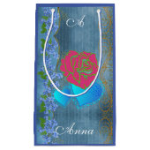 私のバレンタインロマンチックなバラスイープハートブルー スモールペーパーバッグ (正面)