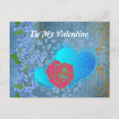 私のバレンタインロマンチックなバラスイープハートブルー ポストカード (正面)