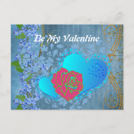 私のバレンタインロマンチックなバラスイープハートブルー ポストカード