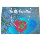 私のバレンタインロマンチックなバラスイープハートブルー ラージペーパーバッグ (正面)