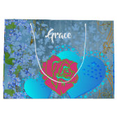 私のバレンタインロマンチックなバラスイープハートブルー ラージペーパーバッグ (裏面)