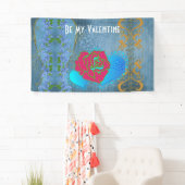 私のバレンタインロマンチックなバラスイープハートブルー 横断幕 (インサイチュ)