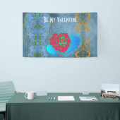 私のバレンタインロマンチックなバラスイープハートブルー 横断幕 (トレードショー)