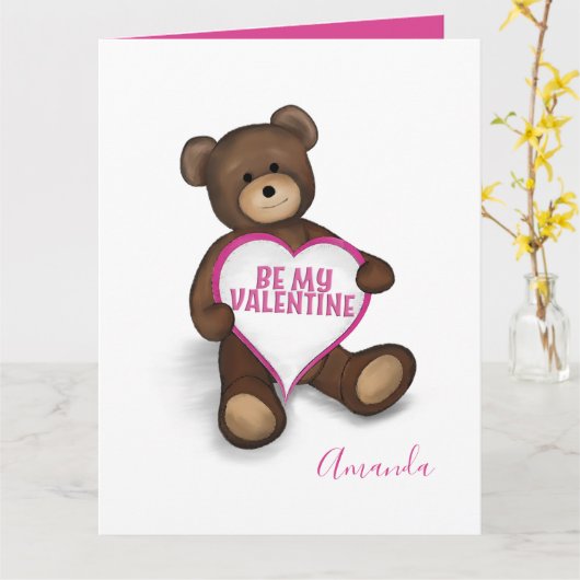 私のバレンタインヴィンテージかわいいテディベア カード (黄色い花)