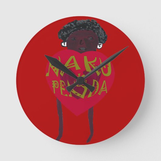 私のバレンタイン愛Nakupendaケニヤのスワヒリ語Art. ラウンド壁時計 (正面)