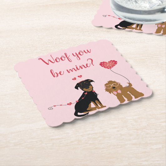 私のバレンタイン犬なんて ペーパーコースター (アングル)