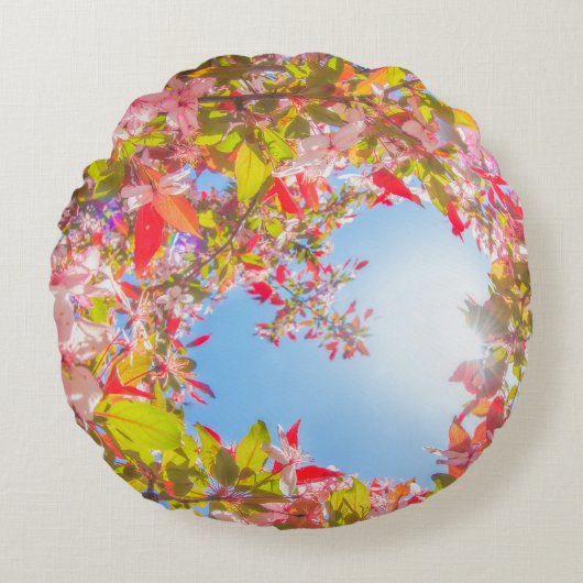 私のバレンタイン自然開花ハートの花 ラウンドクッション (正面)