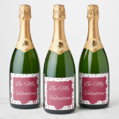 私のバレンタイン赤ピンクワきらめくインラベル スパークリングワインラベル (ボトル)