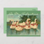 私のバレンタイン郵便はがきに白鳥を泳ぐヴィンテージ シーズンポストカード (正面/裏面)