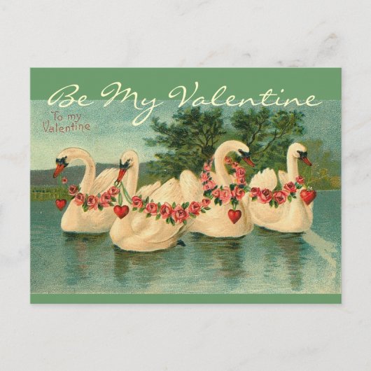 私のバレンタイン郵便はがきに白鳥を泳ぐヴィンテージ シーズンポストカード (正面)
