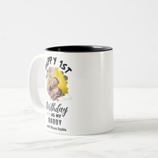 私のパパとして幸せな1歳の誕生日のカスタム写真 ツートーンマグカップ (正面左)
