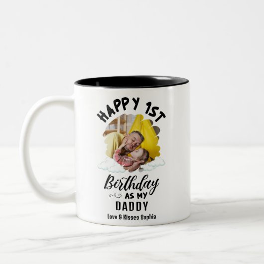 私のパパとして幸せな1歳の誕生日のカスタム写真 ツートーンマグカップ (左)