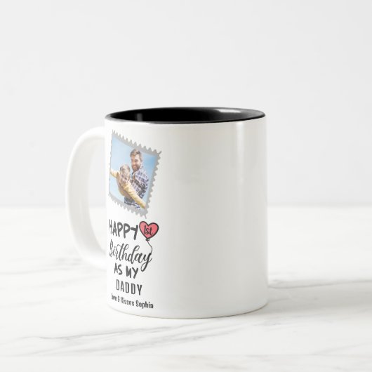 私のパパとして幸せな1歳の誕生日のカスタム写真 ツートーンマグカップ (正面左)