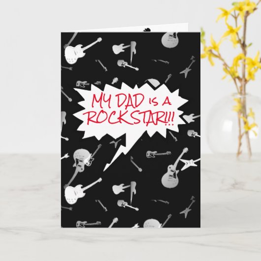 私のパパはロックスターのギターの中にあいさつ カード (黄色い花)