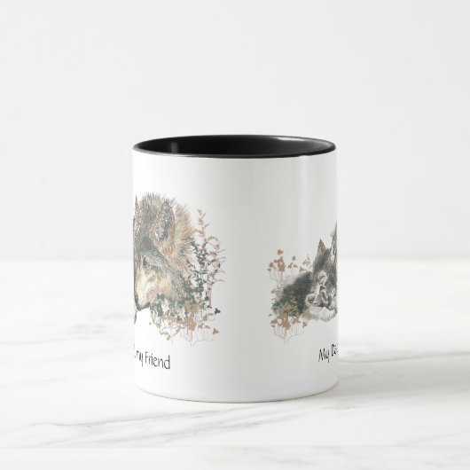 私のパパ...私の友人の水の色ウルフアート マグカップ (中央)