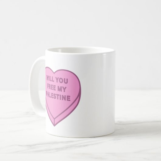 私のパレスチナを解放してくれる?かわいいキャンディハートスイーツ コーヒーマグカップ (正面左)