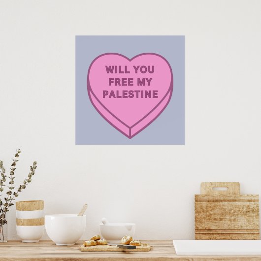 私のパレスチナを解放してくれる？かわいいキャンディハートスイーツ ポスター (キッチン)