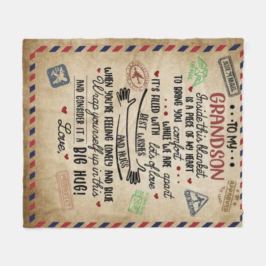 私のパーソナライズされたグランドソンへの手紙、誕生日ギフト フリースブランケット (正面(横))