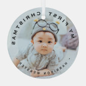 私のパーソナライズされたモダン初めてのクリスマスフォトグラス ガラスオーナメント (裏面)