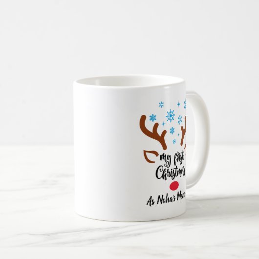 私のパーソナライズされた初めてのクリスマストナカイベビー コーヒーマグカップ (正面右)