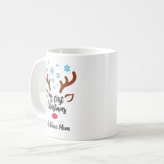 私のパーソナライズされた初めてのクリスマストナカイベビー コーヒーマグカップ (正面左)