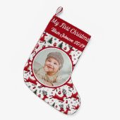 私のパーソナライズされた初めてのクリスマス写真トナカイ スモールクリスマスストッキング (正面 (吊り時))