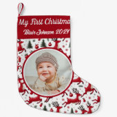 私のパーソナライズされた初めてのクリスマス写真トナカイ スモールクリスマスストッキング (正面)