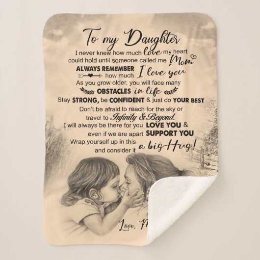 私のパーソナライズされた娘には、ママ毛布からの愛 シェルパブランケット (正面)