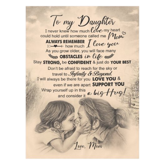 私のパーソナライズされた娘には、ママ毛布からの愛 テーブルクロス (正面)