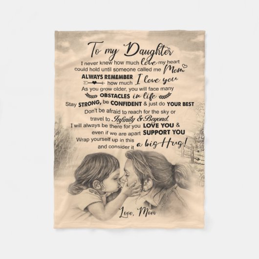 私のパーソナライズされた娘には、ママ毛布からの愛 フリースブランケット (正面)