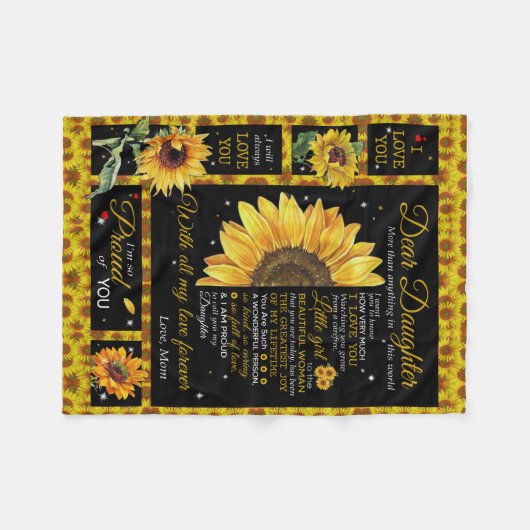 私のパーソナライズされた娘に母の夕花を愛して フリースブランケット (正面(横))