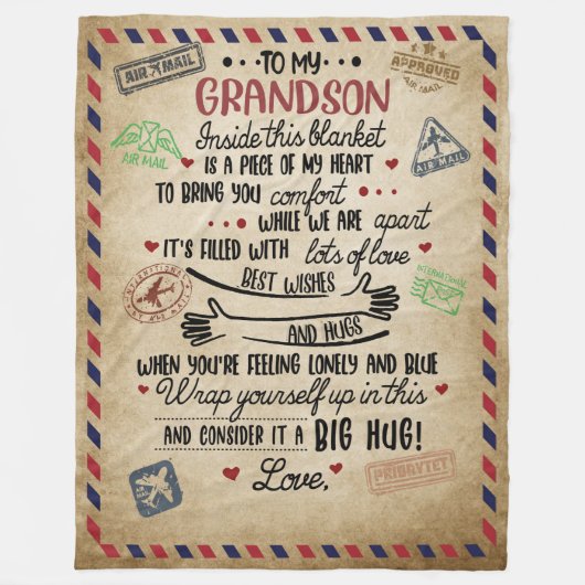 私のパーソナライズされた孫への手紙 フリースブランケット (正面)