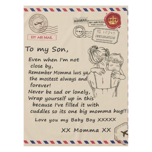 私のパーソナライズされた息子には、ママ毛布からの手紙 テーブルクロス (正面)