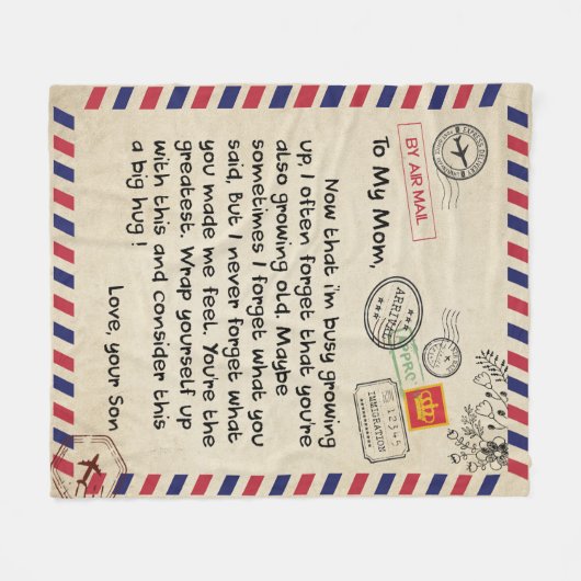 私のパーソナライズされた母に愛の毛布、メール手紙 フリースブランケット (正面(横))