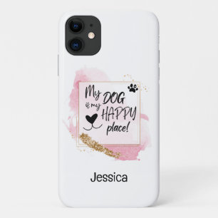 私のパーソナライズされた犬は私の幸福な場所だ iPhone 11 ケース