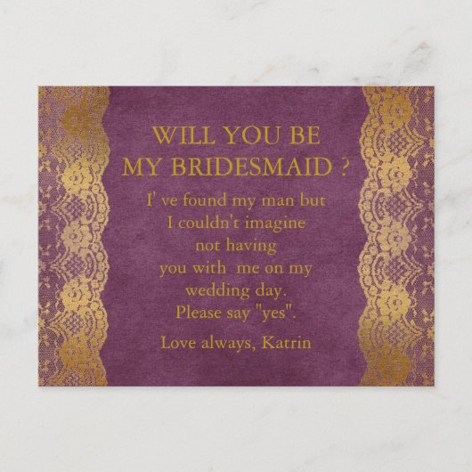 私のパーソナライズされた花嫁素朴のポストに入ってくれないか インビテーションポストカード (正面)