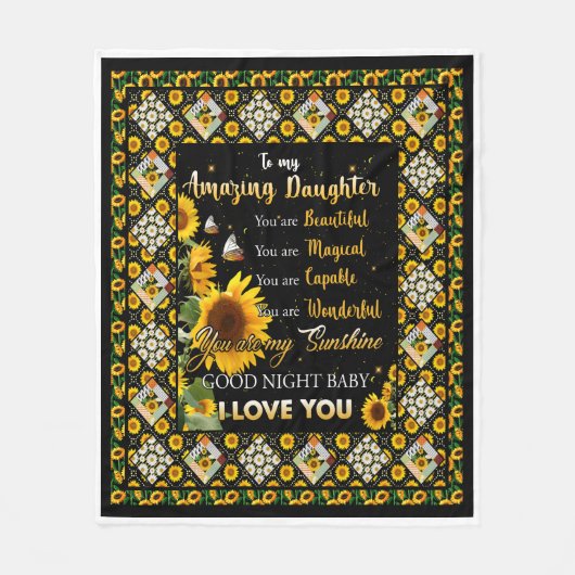 私のパーソナライズされた驚くべき娘ひまわり フリースブランケット (正面)